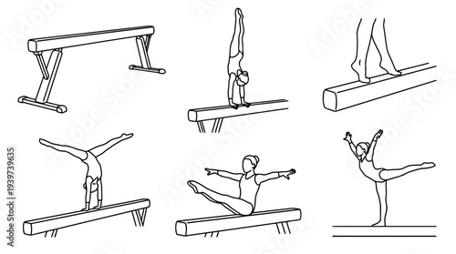 balance beam , realistic line art vector set , white background , PNG and SVG isolate