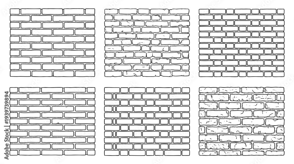 Fototapeta premium brick wall , realistic line art vector set , white background , PNG and SVG isolate