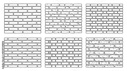 brick wall , realistic line art vector set , white background , PNG and SVG isolate
