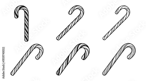 candy cane , realistic line art vector set , white background , PNG and SVG isolate