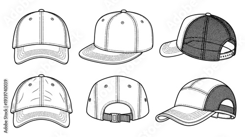 cap , realistic line art vector set , white background , PNG and SVG isolate