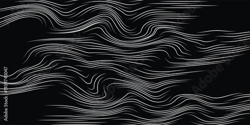 3D Vector wave lines pattern smooth curve flowing dynamic white light isolated on black background for concept of technology, digital