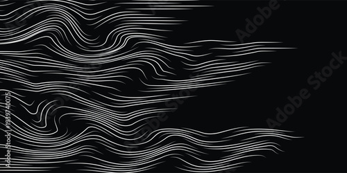 3D Vector wave lines pattern smooth curve flowing dynamic white light isolated on black background for concept of technology, digital