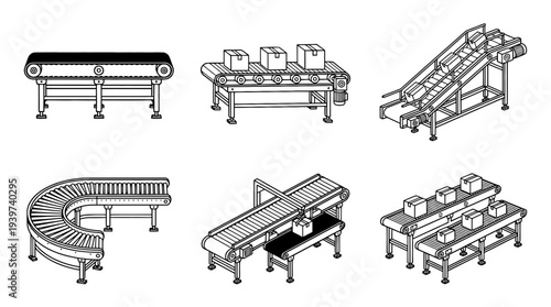 conveyor belt , realistic line art vector set , white background , PNG and SVG isolate