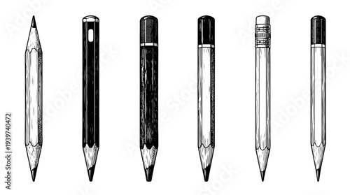 drawing pencil , realistic line art vector set , white background , PNG and SVG isolate