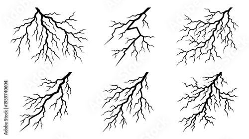 energetic lightning , realistic line art vector set , white background , PNG and SVG isolate