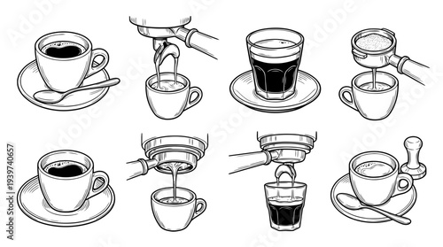 espresso shot , realistic line art vector set , white background , PNG and SVG isolate