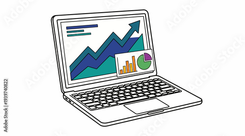 This image showcases a laptop displaying a growth chart with vibrant colors, symbolizing progress and data analysis in a professional environment. Ideal for tech and finance themes.