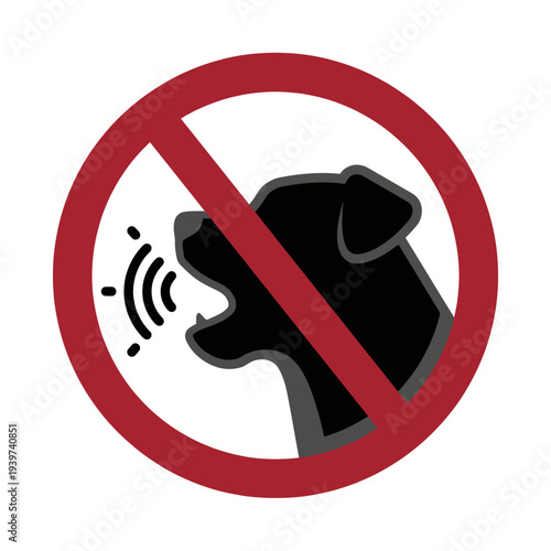 A clear prohibition sign featuring a barking dog, representing rules against noise disturbance, enhancing peaceful and quiet living environments for communities and residents.