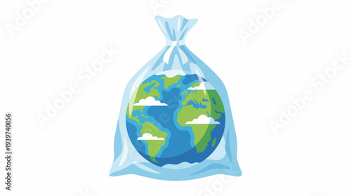 The image depicts a globe inside a trash bag, symbolizing the pressing issues of pollution and environmental degradation, highlighting the need for change and awareness.