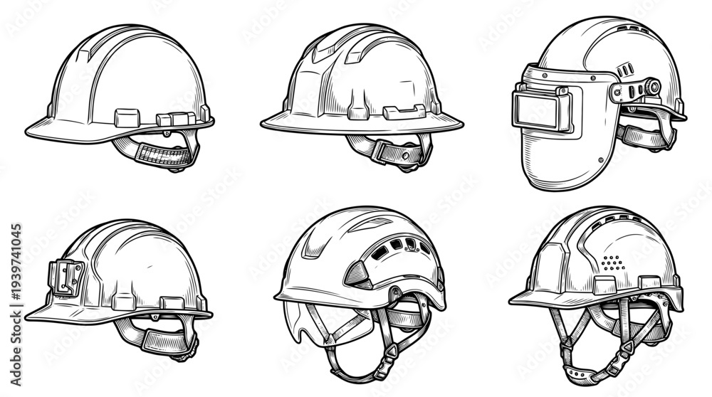 Fototapeta premium hard hat , realistic line art vector set , white background , PNG and SVG isolate