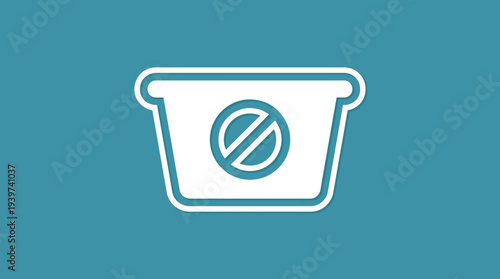 A simple and clear icon illustrating a water container with a prohibition sign on a blue background, representing the idea of no water or water restriction visually.