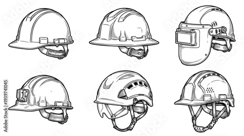 hard hat , realistic line art vector set , white background , PNG and SVG isolate