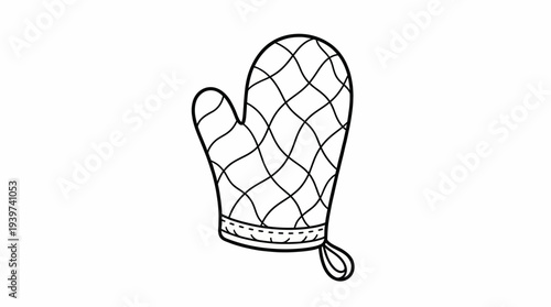 An outlined illustration of a kitchen oven mitt, representing functionality and care in cooking and baking, highlighting its essential role in a household kitchen.