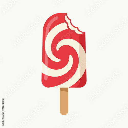 A vibrant red and white lollipop with a bite taken out of it, representing sweetness and indulgence, celebrating enjoyment of treats in life and childhood innocence.