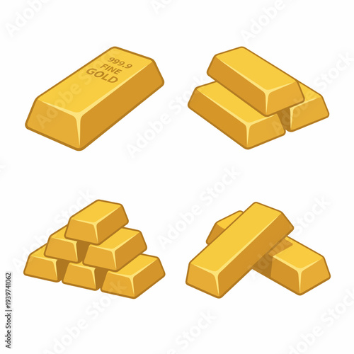 The image showcases various gold bars and ingots, signifying wealth, luxury, and valuable resources, designed with a clean and appealing visual style for clarity and emphasis.