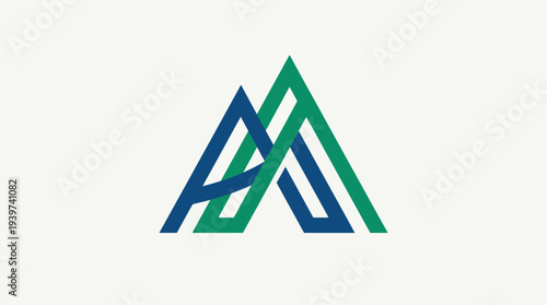 This logo features a modern design with two stylized mountains in green and blue colors, symbolizing nature, growth, and an outdoor lifestyle for branding purposes.