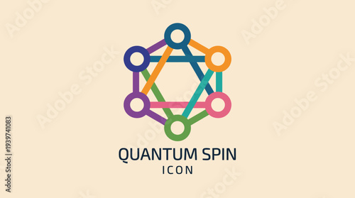 This logo-like design features an intricate pattern representing quantum spin, symbolizing complex scientific theories and modern technology in a colorful and engaging manner.