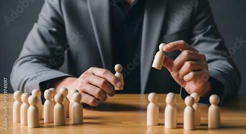 Businessman selecting a wooden pawn from a group selection