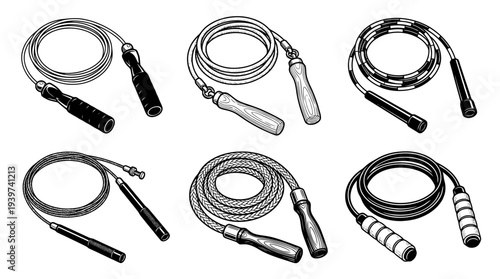 jump rope , realistic line art vector set , white background , PNG and SVG isolate