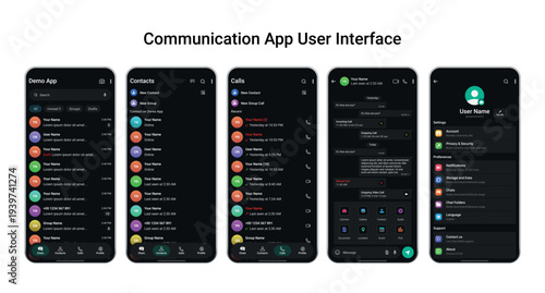 Communication Messaging and Chatting Mobile App User Interface Screens.