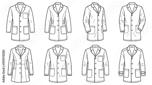 lab coat , realistic line art vector set , white background , PNG and SVG isolate