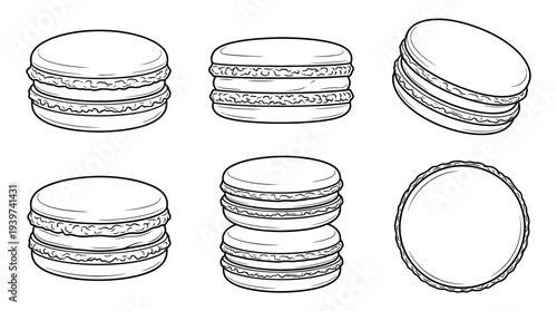 macaron , realistic line art vector set , white background , PNG and SVG isolate