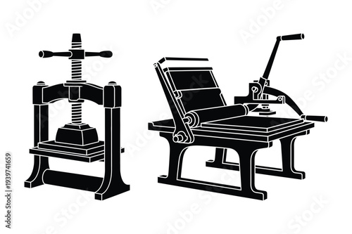 Vintage Printing Press and Screw Press Illustration
