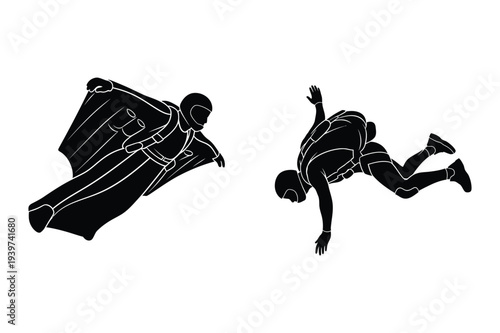 Wingsuit Flyer and Skydiver Illustration