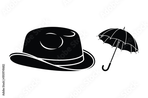 Bowler Hat and Umbrella Silhouette