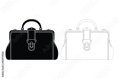 Doctor's Bag Silhouette and Outline Vector