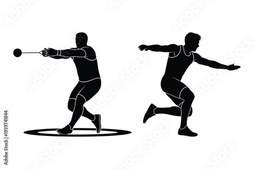 Hammer Thrower and Discus Thrower Athlete Silhouettes
