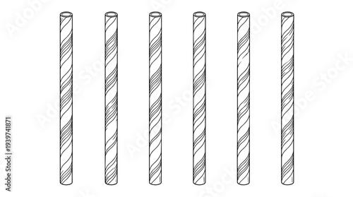 paper straw , realistic line art vector set , white background , PNG and SVG isolate