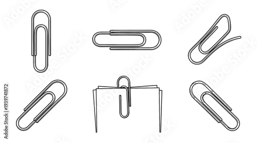 paperclip , realistic line art vector set , white background , PNG and SVG isolate