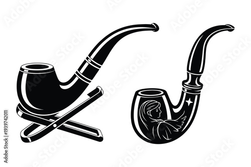 Smoking Pipe Vector Icons with Stand and Portrait Detail