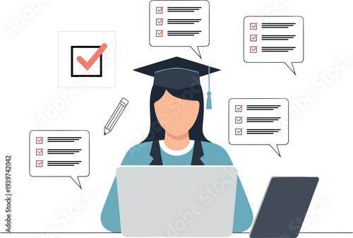 Graduation education and online learning a student completing tasks and achieving success
