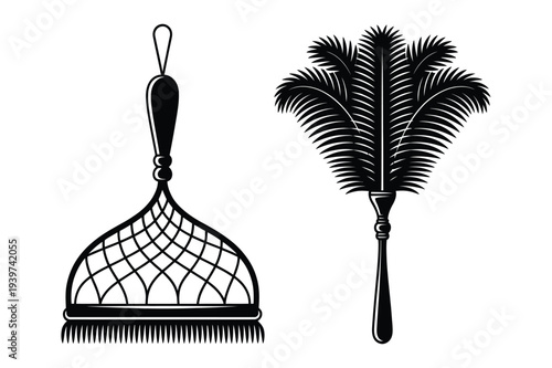 Feather Duster and Traditional Brush Black Silhouette