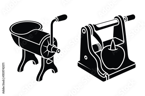 Apple Peeler and Grater Black Silhouette Vector