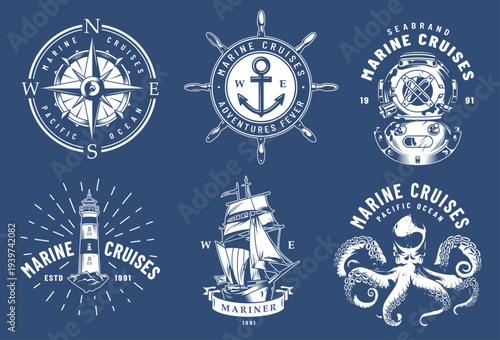 Marine cruises logo collection