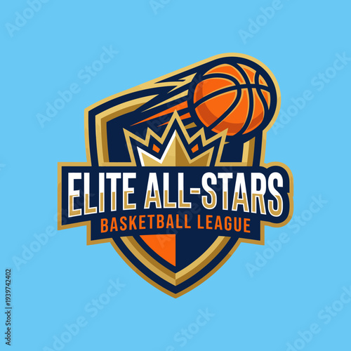 This vibrant logo captures the excitement of basketball with a crown and a bouncing ball, representing the Elite All-Stars Basketball League competition at its finest.