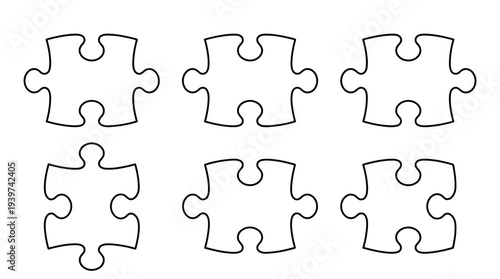 puzzle piece , realistic line art vector set , white background , PNG and SVG isolate