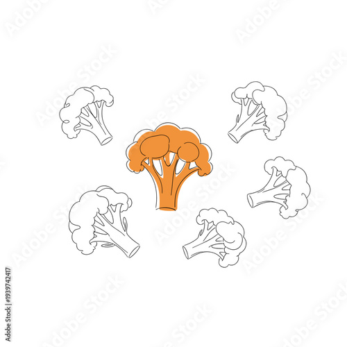 Broccoli florets scattered vegetable food ingredient illustration