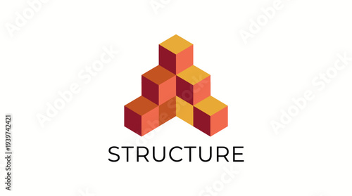 The image showcases a stylized geometric design made of colorful blocks arranged in a pyramid, representing creativity and modern design principles with a dynamic aesthetic.