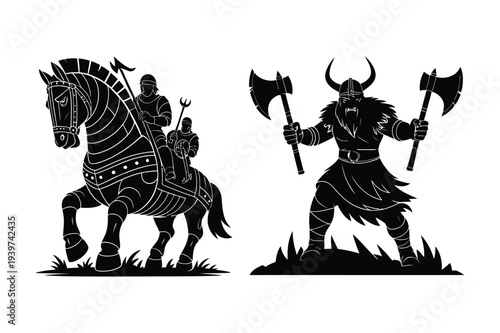Viking Warrior and Knight on Horseback Icons