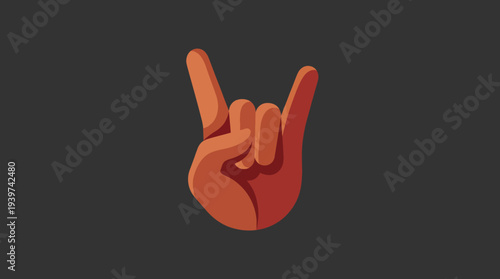 A vibrant graphic of a hand making the rock gesture, often associated with rock music and enthusiasm, perfect for music lovers and concert promoters.