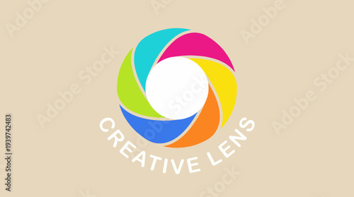 This vibrant logo design features a colorful creative lens, symbolizing vision and imagination, making it an ideal representation for brands focusing on creativity and artistic endeavors.