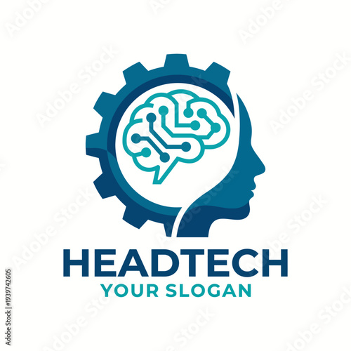 An innovative logo showcasing a brain within a gear, representing technology, artificial intelligence, and the integration of modern ideas within human thought processes.