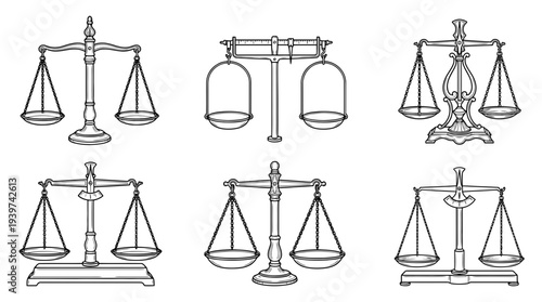 scale balance , realistic line art vector set , white background , PNG and SVG isolate