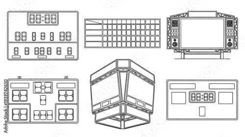 scoreboard , realistic line art vector set , white background , PNG and SVG isolate