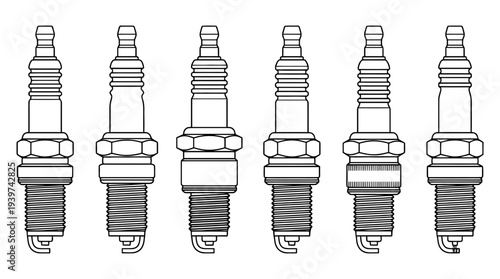 spark plug , realistic line art vector set , white background , PNG and SVG isolate